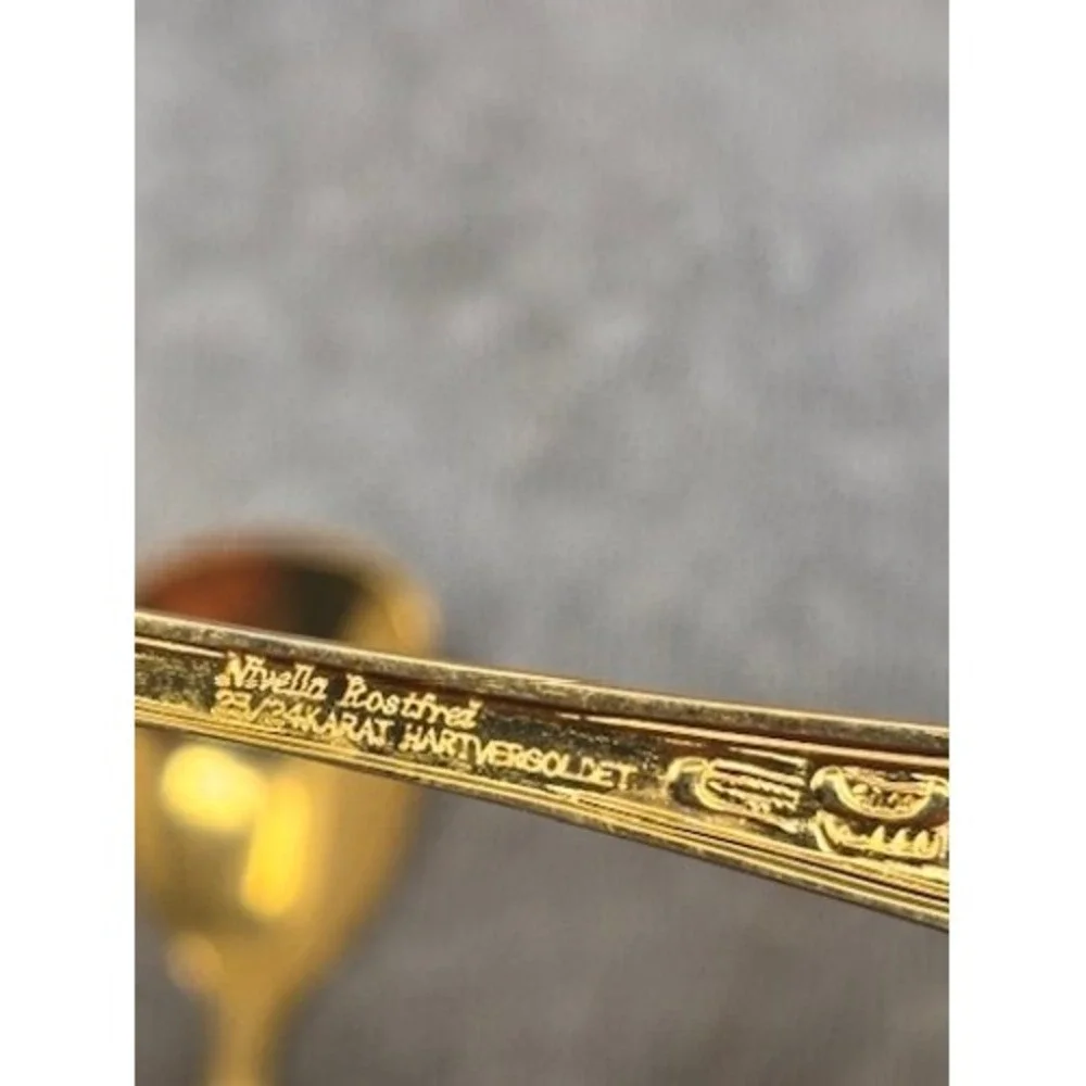 Nivella 23/24K Hartvergoldet 6 Gold Plated Rococo Dessert Spoons Tongs Germany